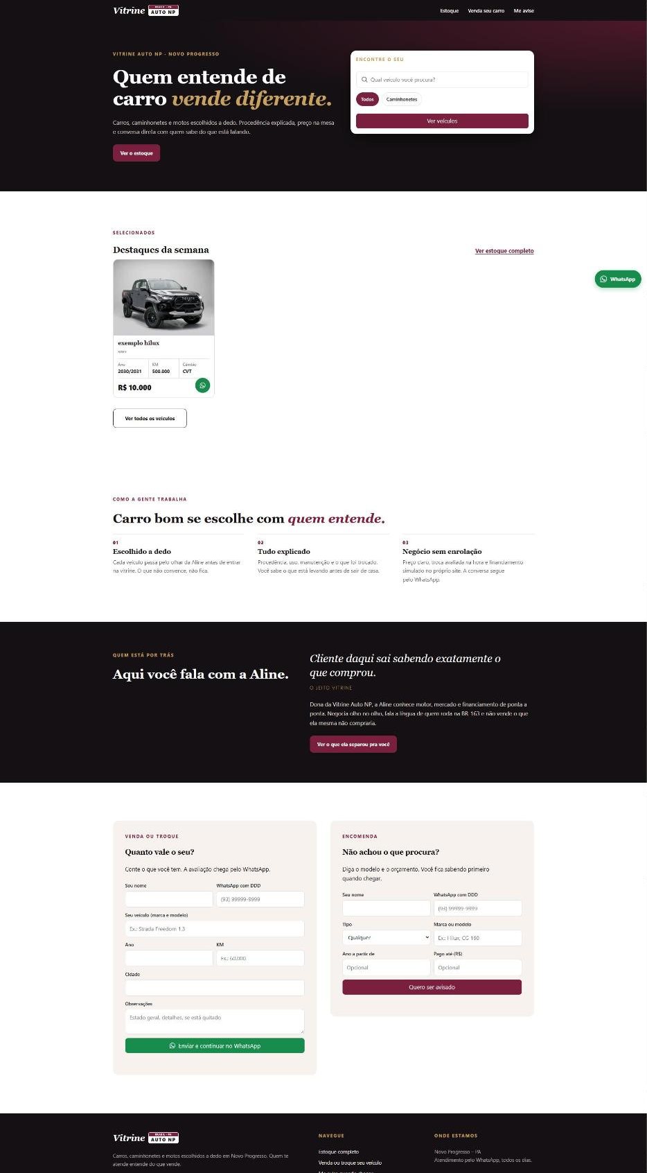 Prévia do site Vitrine Auto NP